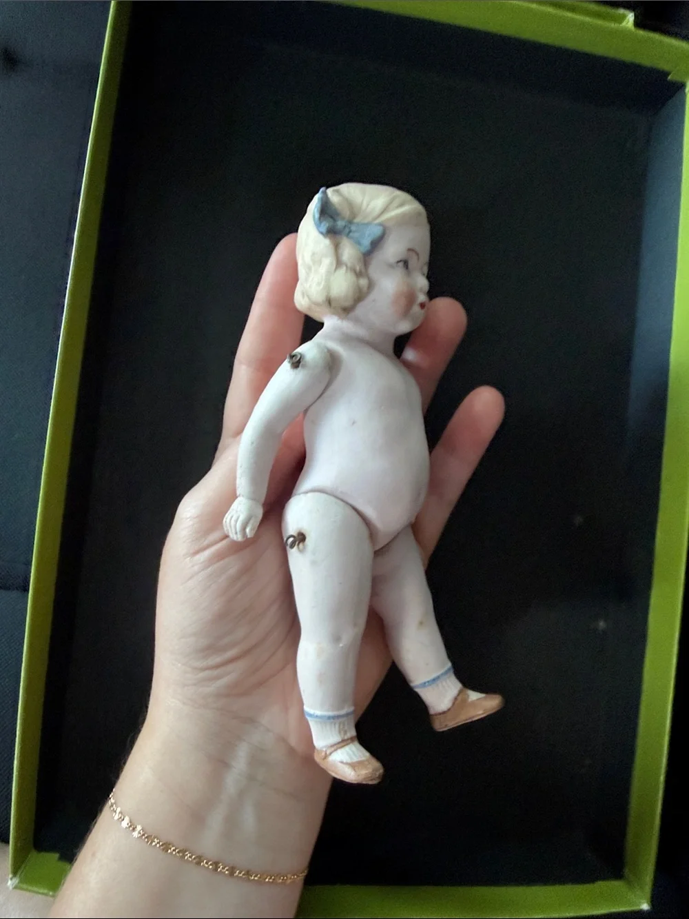 Antique Pudgy Tummy Blue Bow Mignonette or Limbach German Bisque Doll - Picture 3 of 7